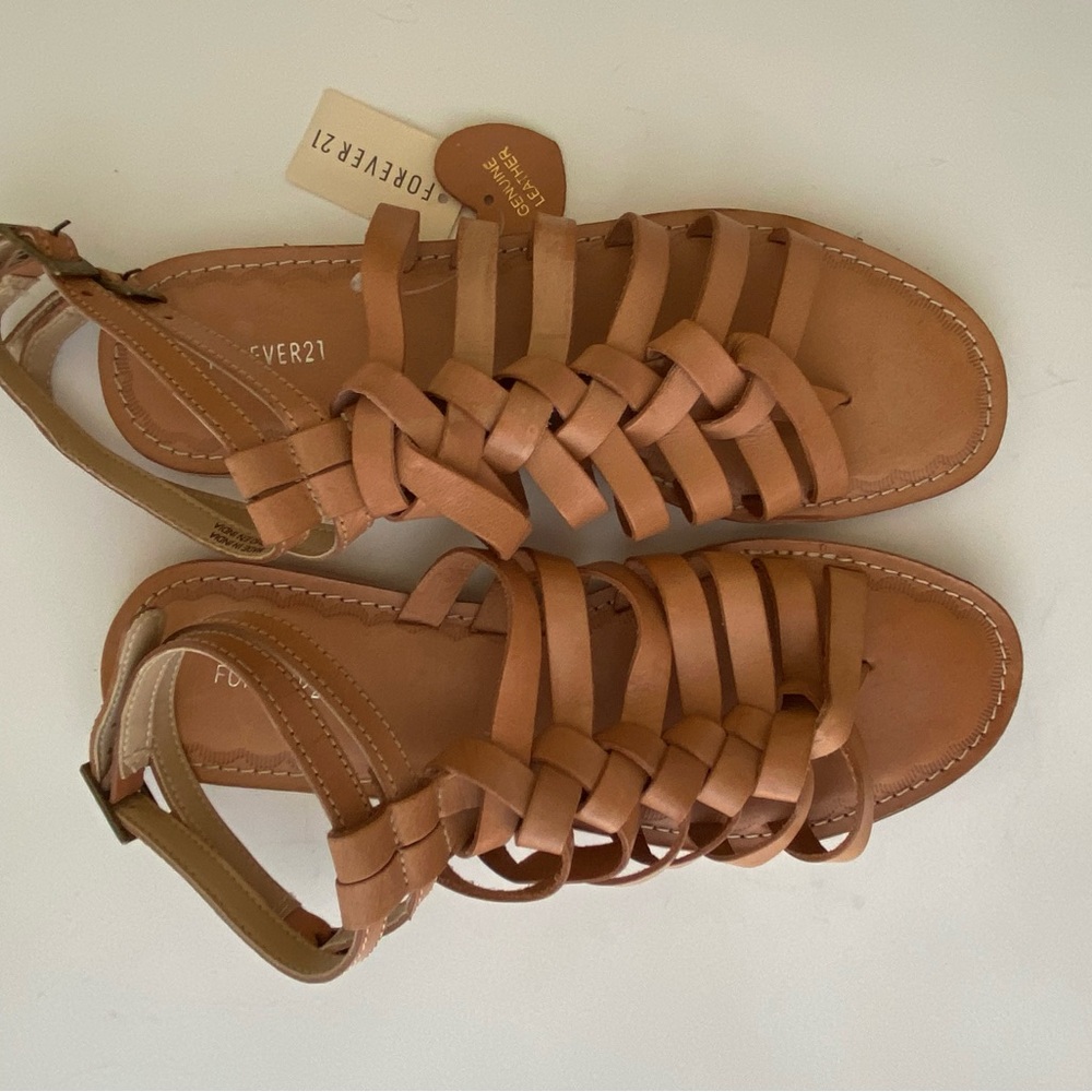 Genuine leather tan strappy sandals